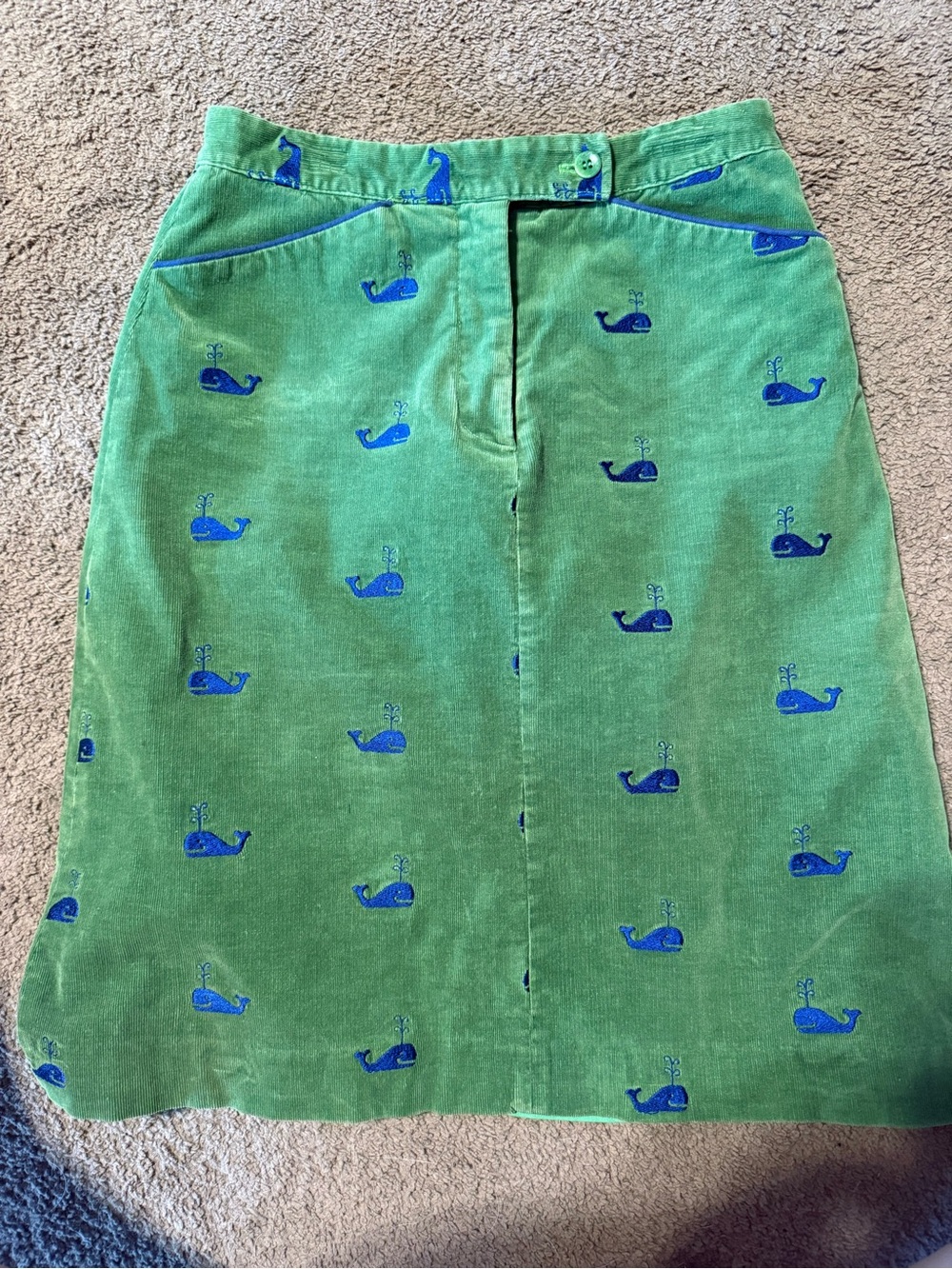 Vintage Lilly Pulitzer Green Corduroy A-Line Skirt with Blue Whale Embroidery - Picture 1 of 2